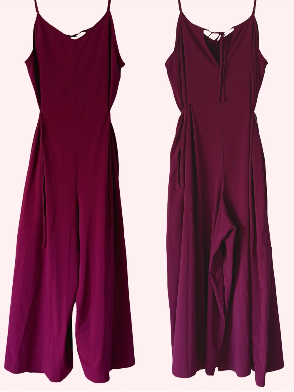 Athleta Sayulita Wide Leg Jumpsuit Adjustable Front Back Tie Plum Purple